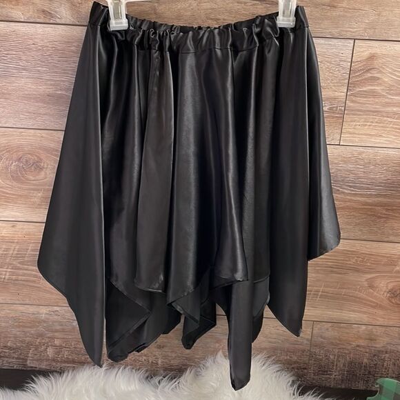 Hankerchief Style Skirt, Size Small, Satin Black Asymmetrical, Handcrafted - Picture 3 of 4